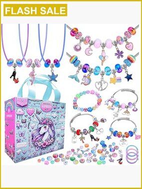 208pcs Charm Bracelet Making Kit Unicorn Mermaid DIY Jewelry Set